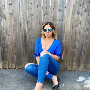 Guess Royal Blue sequence deep cut top - Size M